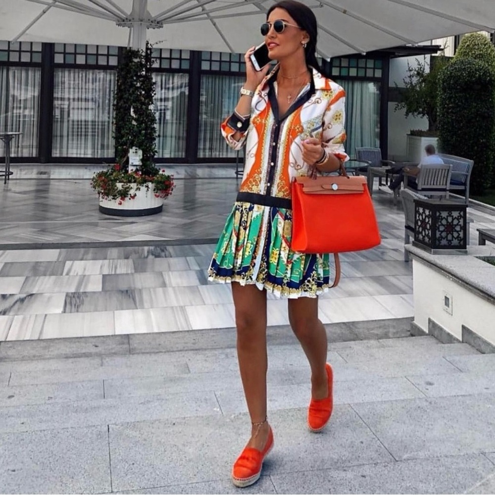 Zara Chain Print Patchwork Pleated Mini Dress Mul… - image 2